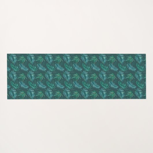 Tropische groene bladeren en veren yogamat (Achterkant (horizontaal))