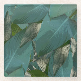 Tropische groene bladeren glazen onderzetter