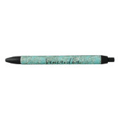 Tropische groene bladeren Glitter gepersonaliseerd Zwarte Inkt Pen (Voorkant)