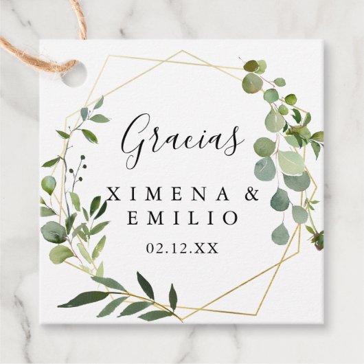 Tropische groene bladeren Gracias bruiloft Bedankjes Labels (Voorkant)