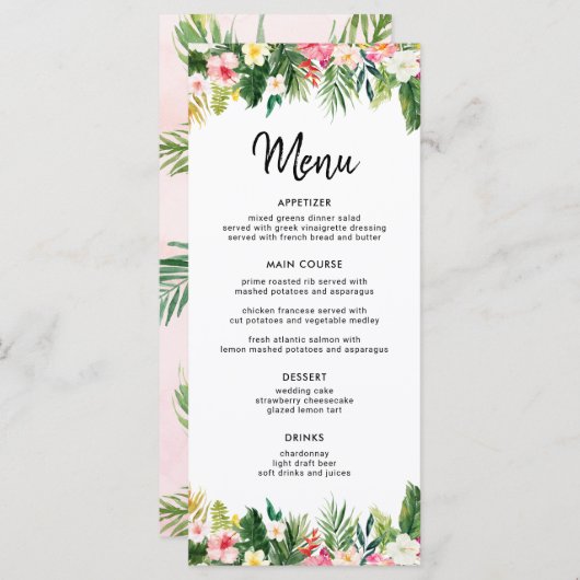 Tropische groene bladeren Luau Party menu's (Voorkant / Achterkant)