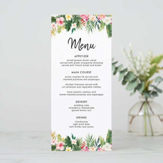 Tropische groene bladeren Luau Party menu's (Staand voorkant)