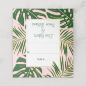 Tropische groene bladeren roze bruiloft gevouwen e plaatskaartje (Buitenkant ongevouwen)