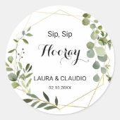 Tropische groene bladeren slok slok hoera bruiloft ronde sticker (Voorkant)