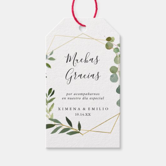 Tropische groene bladeren Spaanse bruiloft dank u Cadeaulabel (Voorkant)