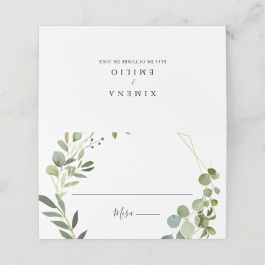 Tropische groene bladeren Spaanse bruiloft plaats  Plaatskaartje (Buitenkant ongevouwen)