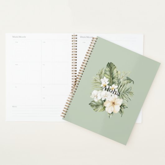 Tropische groene bladeren Witte Hibiscus Orchideeë Planner (Display)