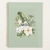 Tropische groene bladeren Witte Hibiscus Orchideeë Planner (Voorkant)