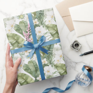 Tropische Groene Bladeren Witte Orchideeën Bruilof Cadeaupapier