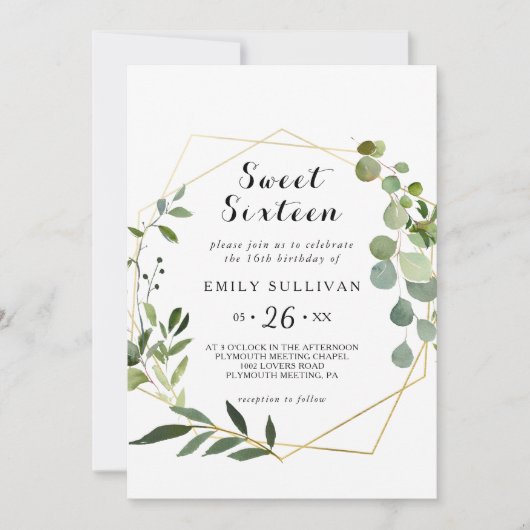 Tropische groene bladeren zoet zestien verjaardags kaart (Voorkant)