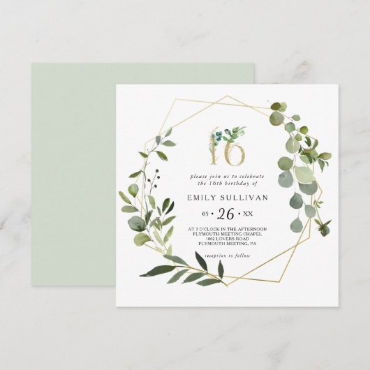 Tropische groene bladeren zoet zestien verjaardags kaart (Voorkant / Achterkant)