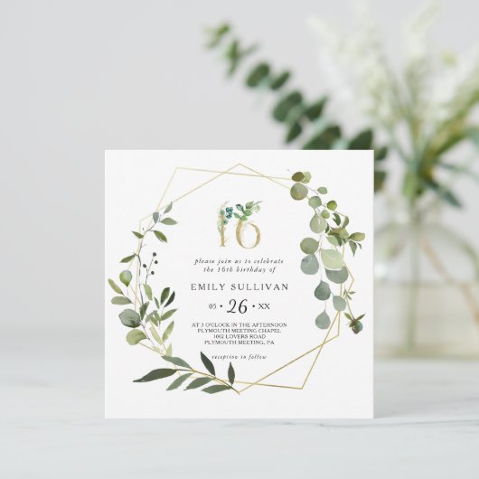 Tropische groene bladeren zoet zestien verjaardags kaart (Staand voorkant)