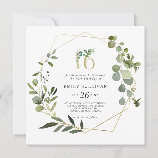 Tropische groene bladeren zoet zestien verjaardags kaart (Voorkant)