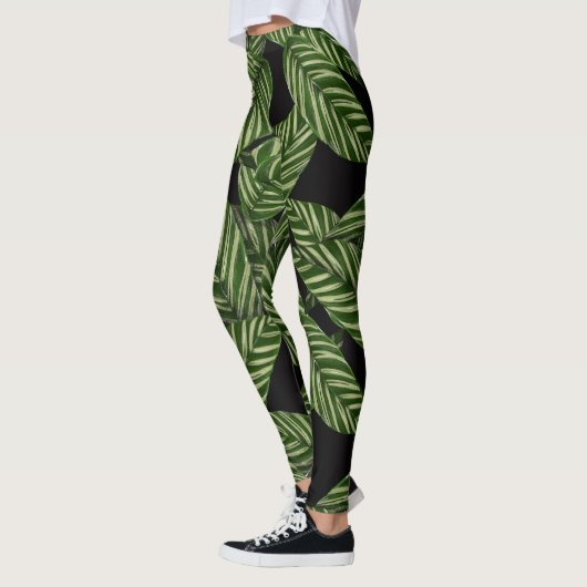 Tropische groene bladeren zwart leggings (Links)