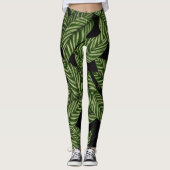 Tropische groene bladeren zwart leggings (Voorkant)