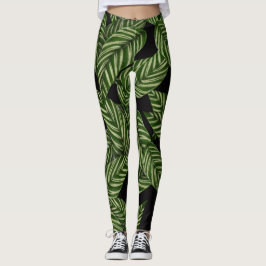 Tropische groene bladeren zwart leggings