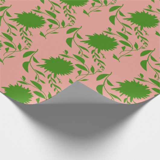 Tropische groene bloemen & bladeren op roze cadeaupapier (Hoek)