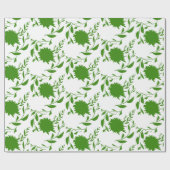 Tropische groene bloemen en bladeren op wit cadeaupapier (Vlak)