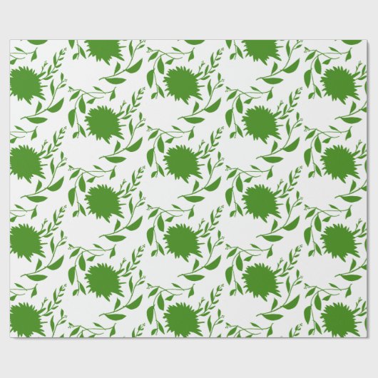 Tropische groene bloemen en bladeren op wit cadeaupapier (Vlak)