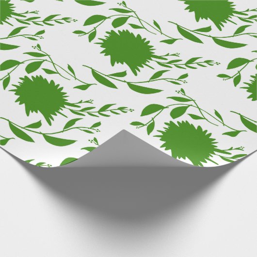 Tropische groene bloemen en bladeren op wit cadeaupapier (Hoek)