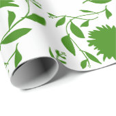 Tropische groene bloemen en bladeren op wit cadeaupapier (Rol Hoek)