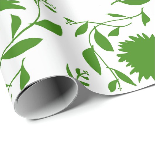 Tropische groene bloemen en bladeren op wit cadeaupapier (Rol Hoek)