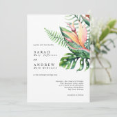 Tropische groene bloemen Moderne Minimale bruiloft Kaart (Staand voorkant)