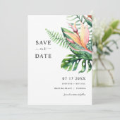 Tropische groene bloemen SAVE THE DATE kaart (Staand voorkant)