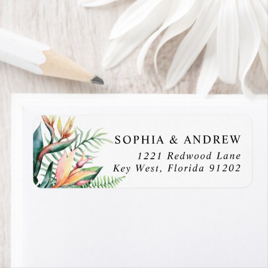 Tropische groene bloemen Terug Adres Label (Insitu)