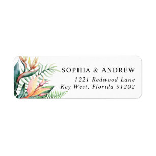 Tropische groene bloemen Terug Adres Label