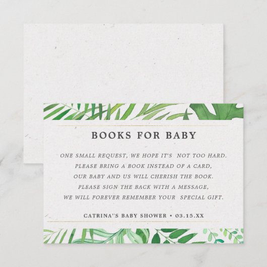Tropische groene boeken voor Baby shower Informatiekaartje (Voorkant / Achterkant)