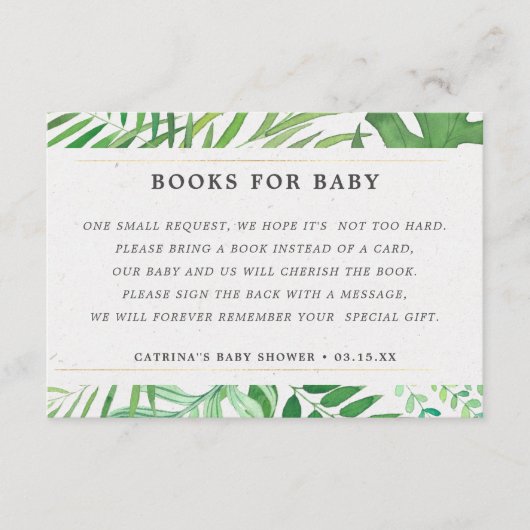 Tropische groene boeken voor Baby shower Informatiekaartje (Voorkant)
