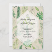 Tropische groene botanische tan Wedding nodigt uit (Voorkant)