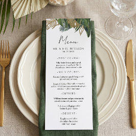 Tropische groene botanische zomer boho bruiloft menu