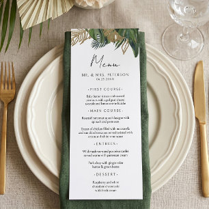 Tropische groene botanische zomer boho bruiloft menu
