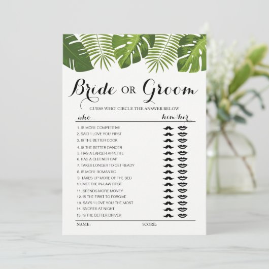 Tropische groene bruid of bruidegom spel bewerkbaa kaart (Staand voorkant)