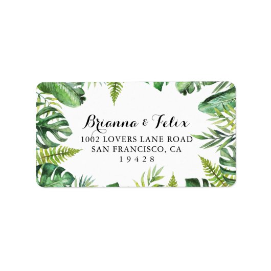 Tropische groene bruiloft RSVP-adres bestemming Etiket (Voorkant)