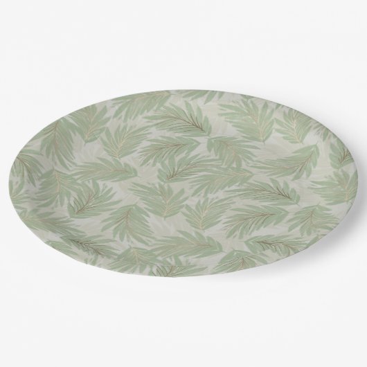 Tropische groene en gouden bladeren op pagina's papieren bordje (Gekanteld)