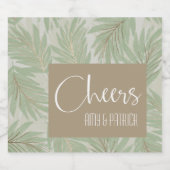 Tropische groene en gouden bladeren op pagina's sparkling wijnetiket (Enkel label)