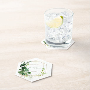 Tropische groene en gouden Waterverf palmbladeren Kartonnen Onderzetters