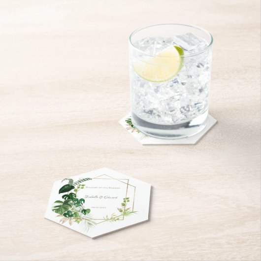 Tropische groene en gouden Waterverf palmbladeren Kartonnen Onderzetters (Insitu)