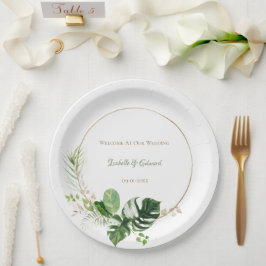 Tropische groene en gouden Waterverf palmbladeren Papieren Bordje