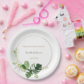 Tropische groene en gouden Waterverf palmbladeren Papieren Bordje (Feest)