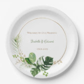 Tropische groene en gouden Waterverf palmbladeren Papieren Bordje (Voorkant)