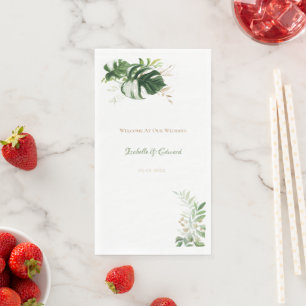 Tropische groene en gouden Waterverf palmbladeren Servet