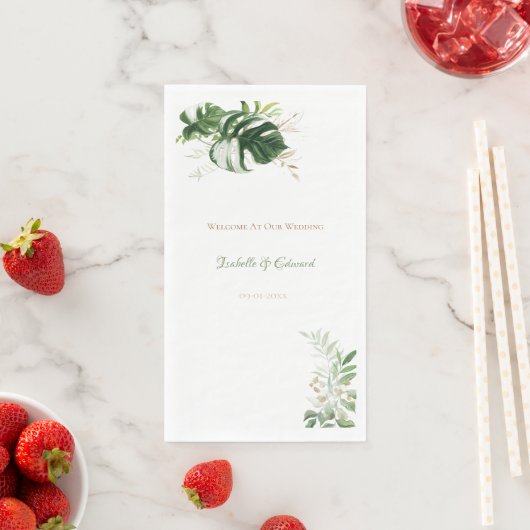 Tropische groene en gouden Waterverf palmbladeren Servet (Insitu)