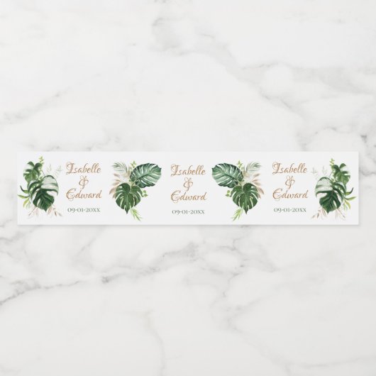 Tropische groene en gouden zwarte bladzijden waterfles etiket (Enkel label)