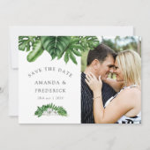 Tropische groene geometrische trouwkaart 'Save the Save The Date (Voorkant)