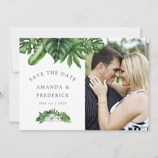 Tropische groene geometrische trouwkaart 'Save the Save The Date (Voorkant)