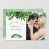 Tropische groene geometrische trouwkaart 'Save the Save The Date (Voorkant / Achterkant)
